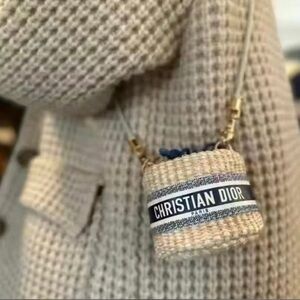 Brand new Never Worn In Box Dior Beige and White Woven Bucket Bag